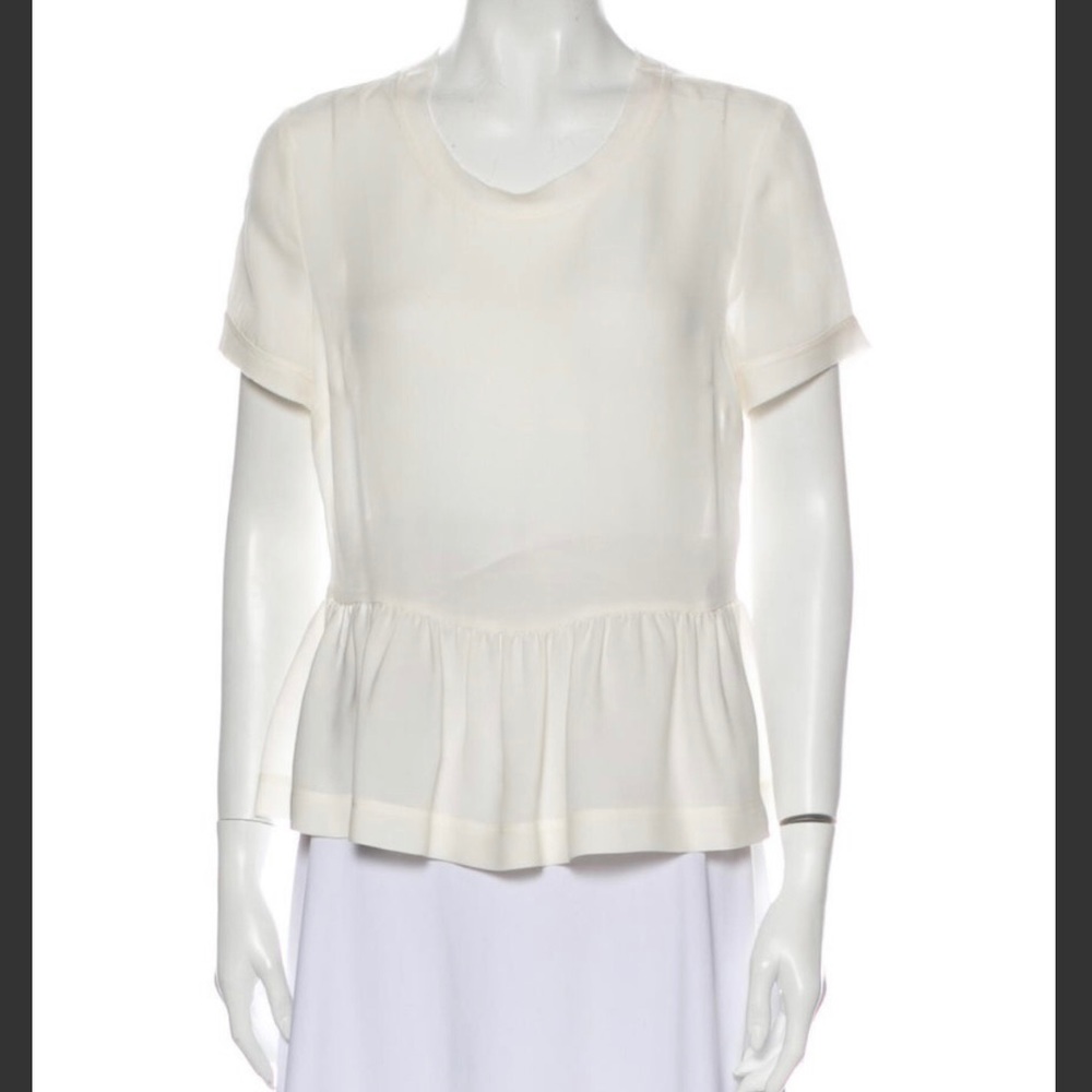 Veronica Beard cream Raw Edge sheer Silk Peplum Top